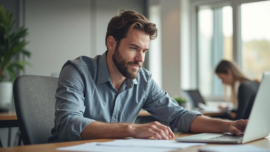 Professionele foto van een man die zich uitstrekt op zijn kantoor na het werken, casual kleding, heldere kantoorraamverlichting, moderne werkplek, energiek, wazig achtergrond, GEEN tekst, GEEN watermerken
